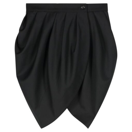 BLACK GABARDINE DRAPED SKIRT
