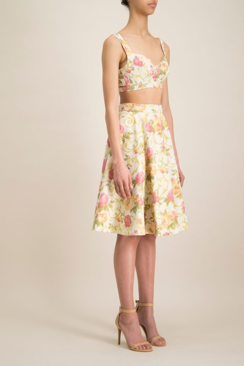 Romantic Indo Western Flowerbed Jacquard Midi Skirt Monique Singh