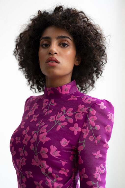 DRAPED FLORAL MIDI DRESS - Image 4