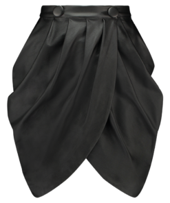 The Monique Singh The Black faux leather draped mini skirt from the Unapolegetic collection.