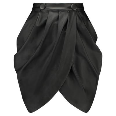 The Monique Singh The Black faux leather draped mini skirt from the Unapolegetic collection.