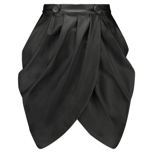 The Monique Singh The Black faux leather draped mini skirt from the Unapolegetic collection.