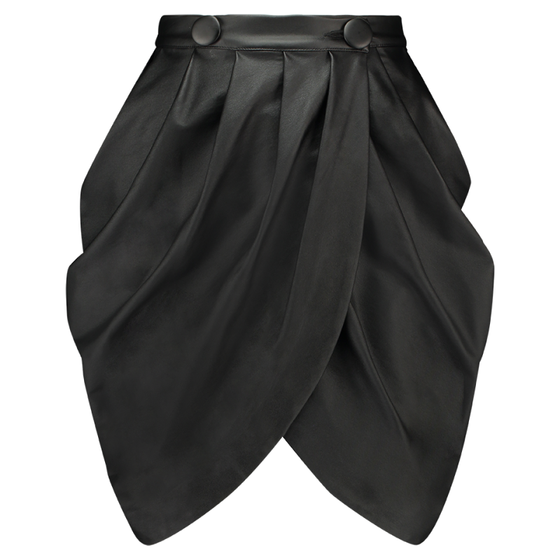 The Monique Singh The Black faux leather draped mini skirt from the Unapolegetic collection.