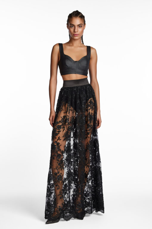 BLACK EMBROIDERED LACE SKIRT - Image 4