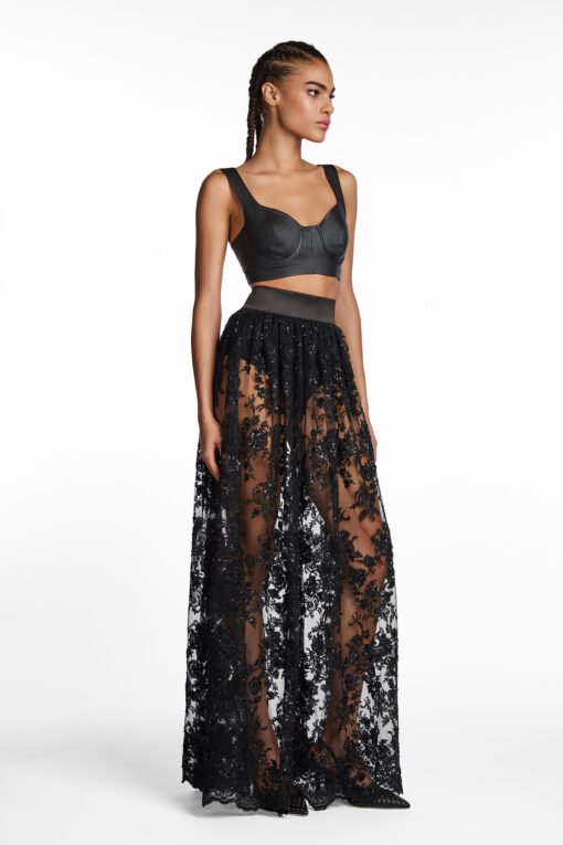 BLACK EMBROIDERED LACE SKIRT - Image 6