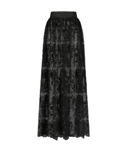 BLACK EMBROIDERED LACE SKIRT