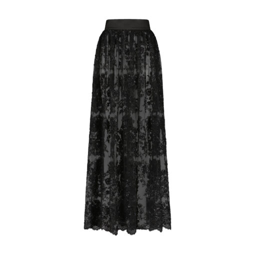 BLACK EMBROIDERED LACE SKIRT