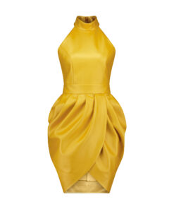 The signature Monique Singh Draped Cocktail Dress Silhouette is designed to suit women with various body shapes.