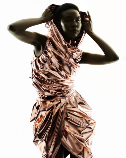 MIDI LIQUID BRONZE DRAPED TULIP SKIRT - Image 2