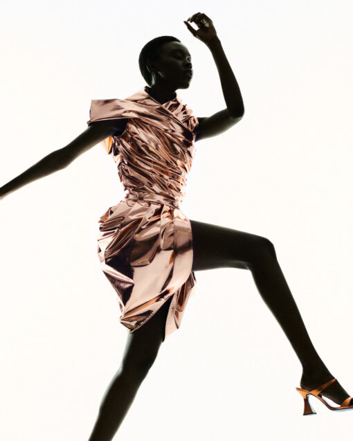 MIDI LIQUID BRONZE DRAPED TULIP SKIRT - Image 3